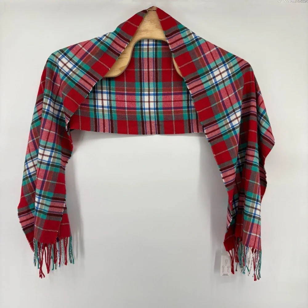 LANDS' END Plaid Scarf Red Green Acrylic Oblong Winter Anti Static Preppy Tartan